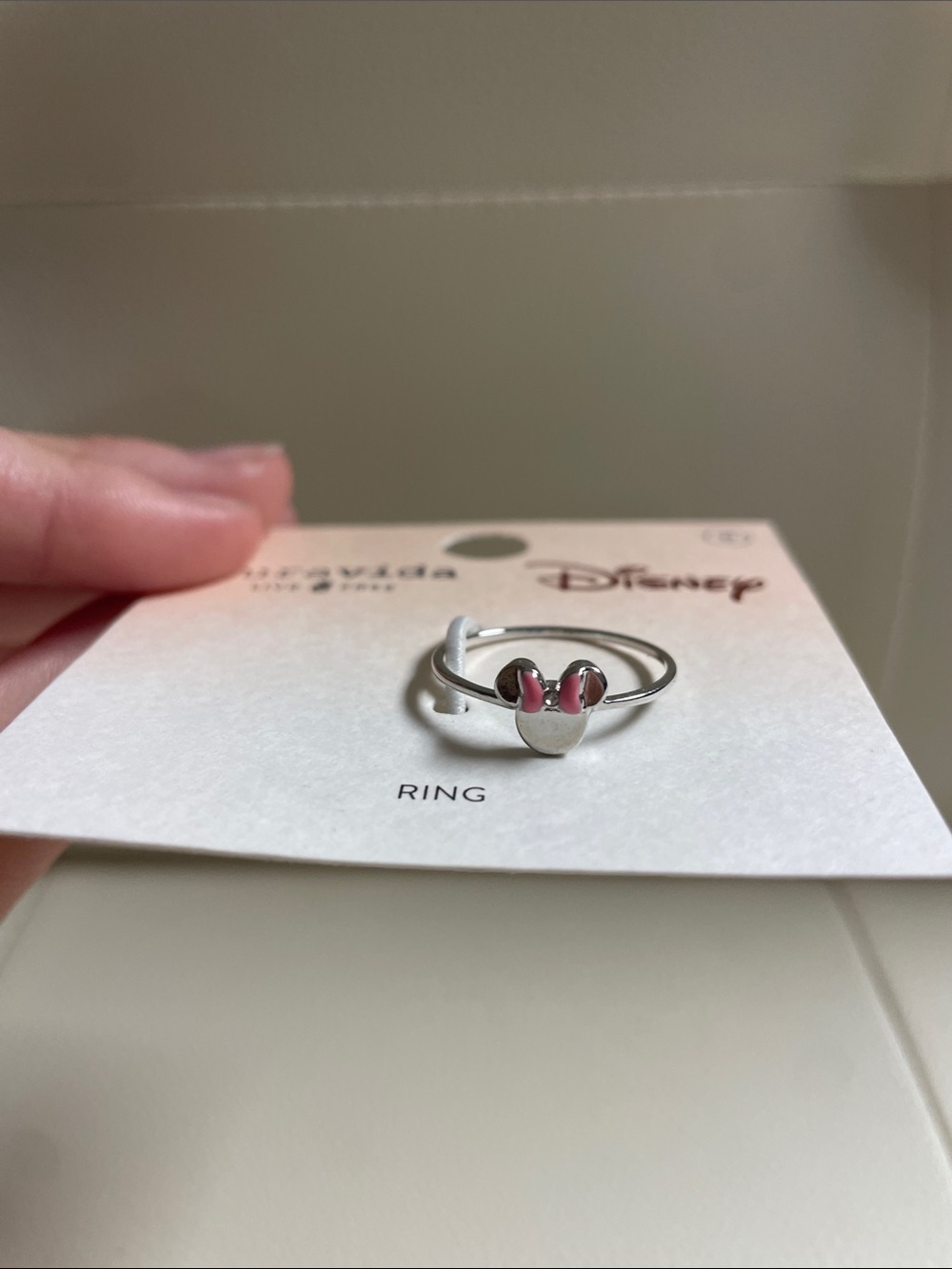 Disney Silver Minnie Mouse Ring with Pink Bow